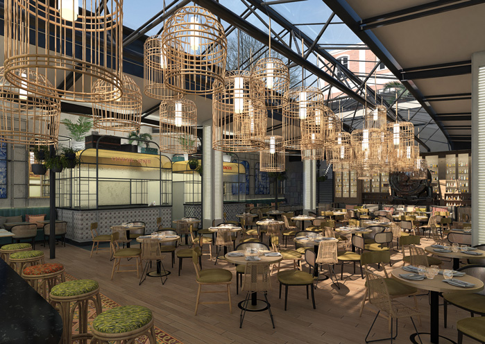 Hazard Studio  - Rénovation, réhabilitation : Gare de Passy  Restaurant - Espace extérieure terrasse sombre